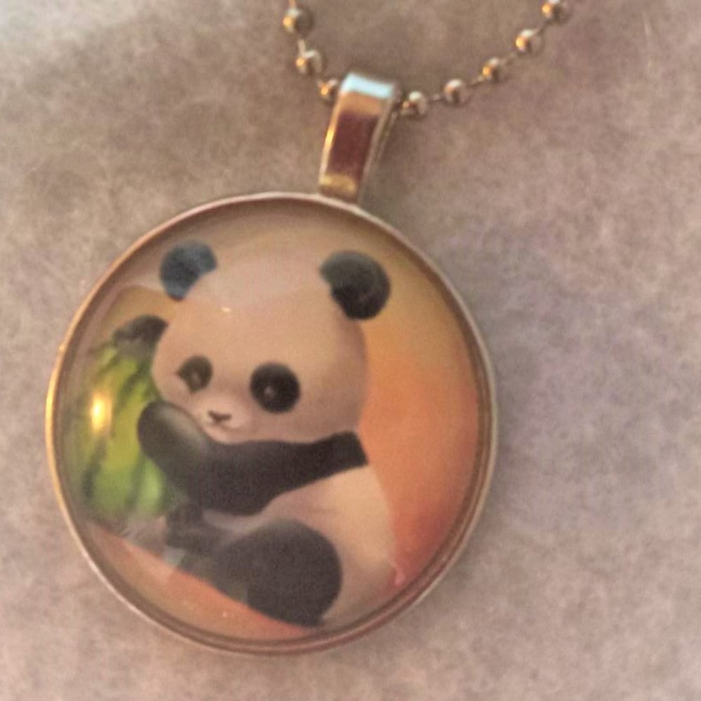 Necklace Girls/womans Panda Bear ,  silver colored chain